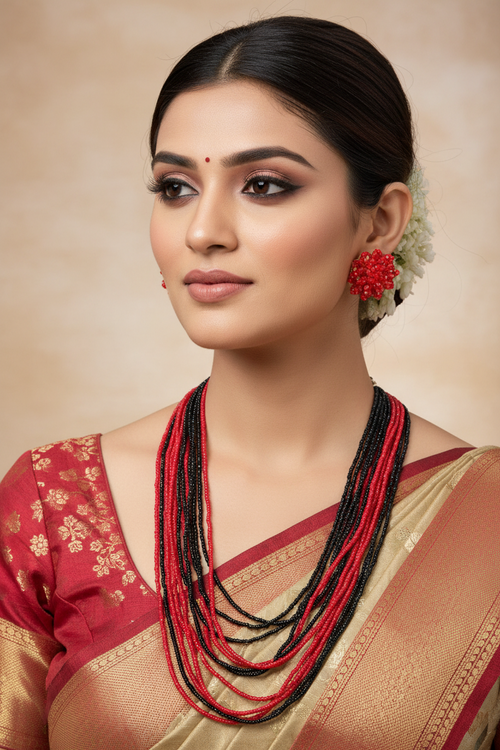Multilayered Long Dual Beaded Necklace Set -2 Variants
