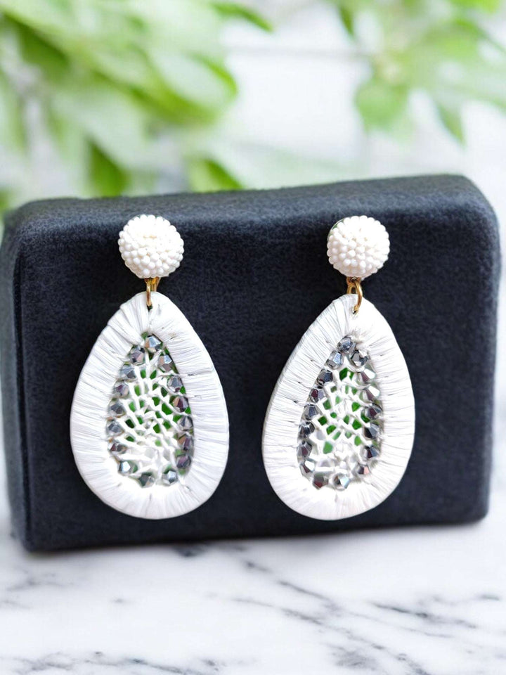 White Crystal Dewdrops - Handmade Statement Earrings