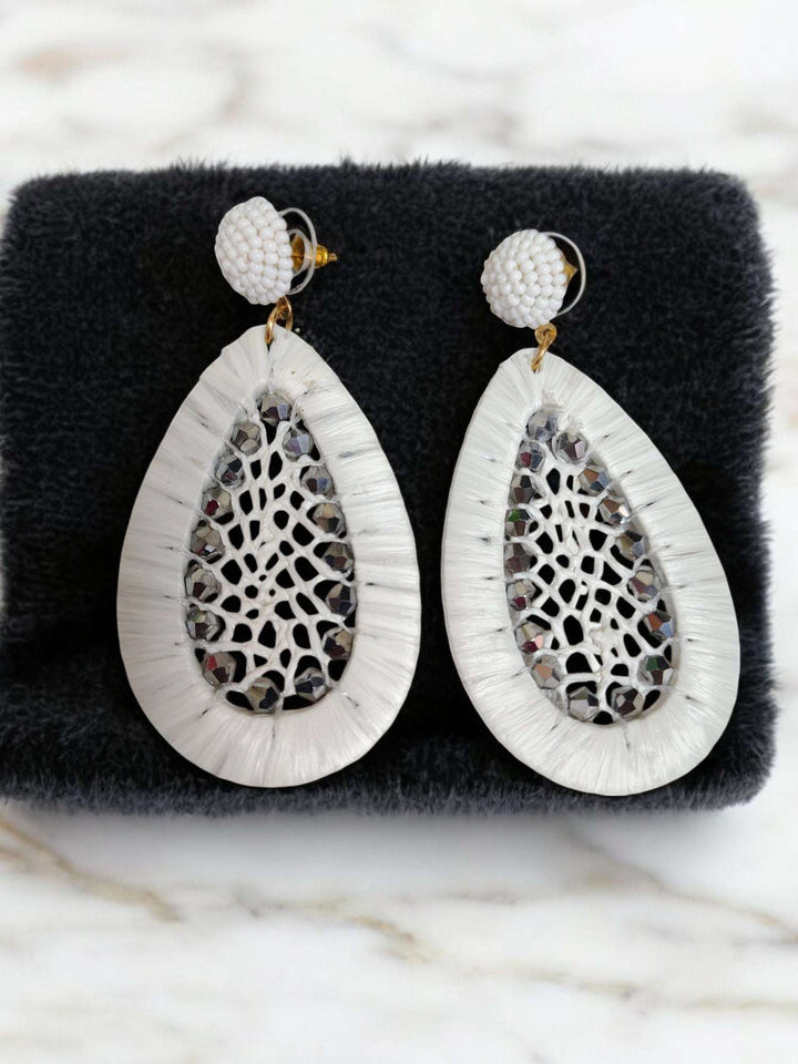 White Crystal Dewdrops - Handmade Statement Earrings