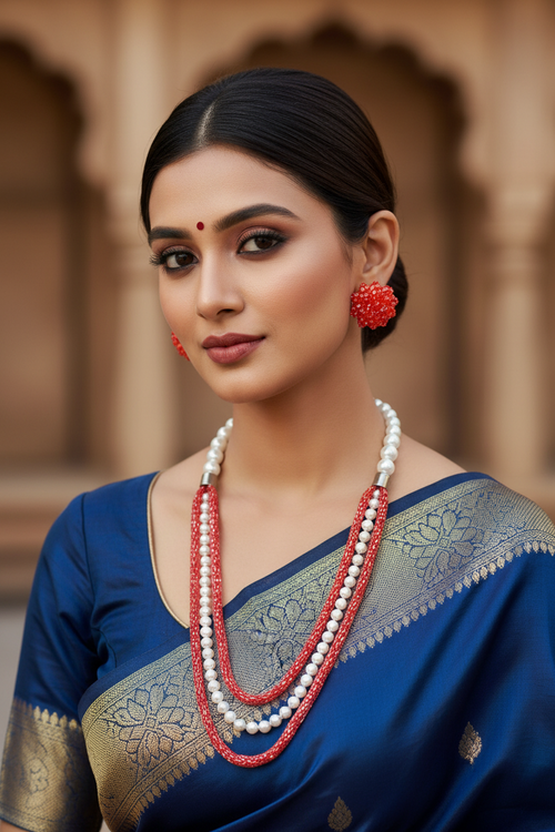 Scarlet Glow Pearl & Beaded Necklace Set