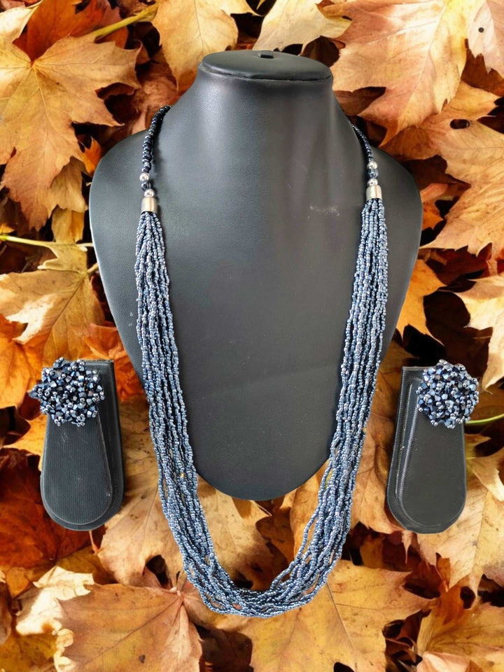 Handmade 12 Layered Long Beaded Necklace & Set - 5 Colours Available