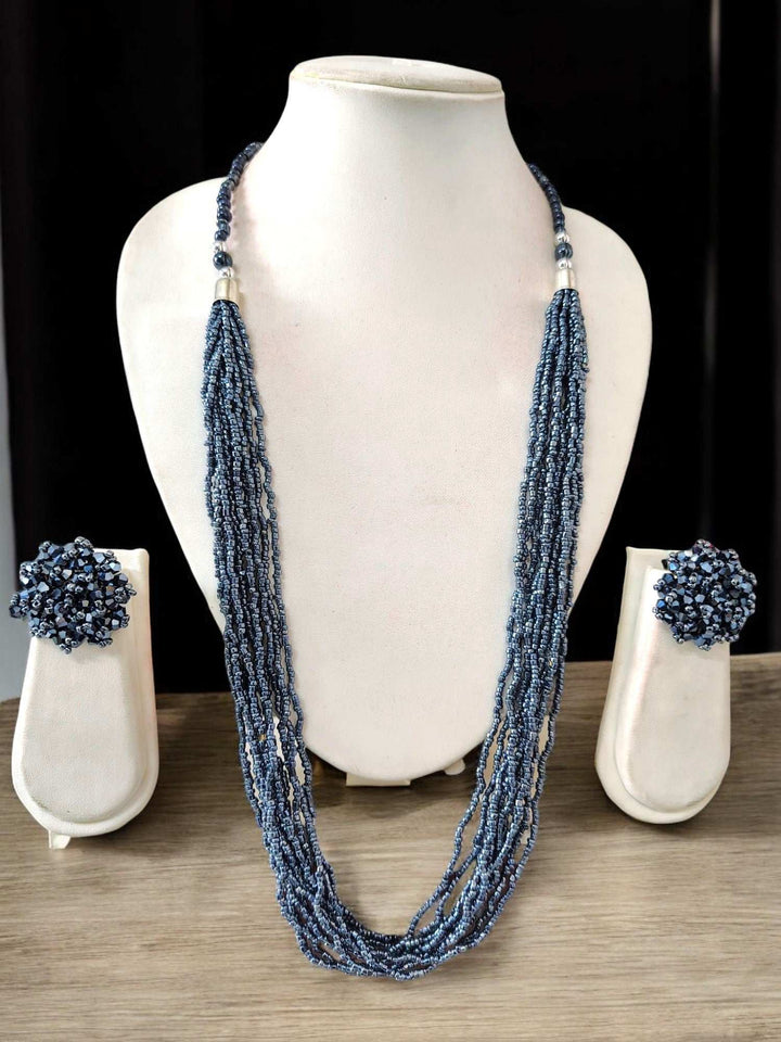 Handmade 12 Layered Long Beaded Necklace & Set - 5 Colours Available