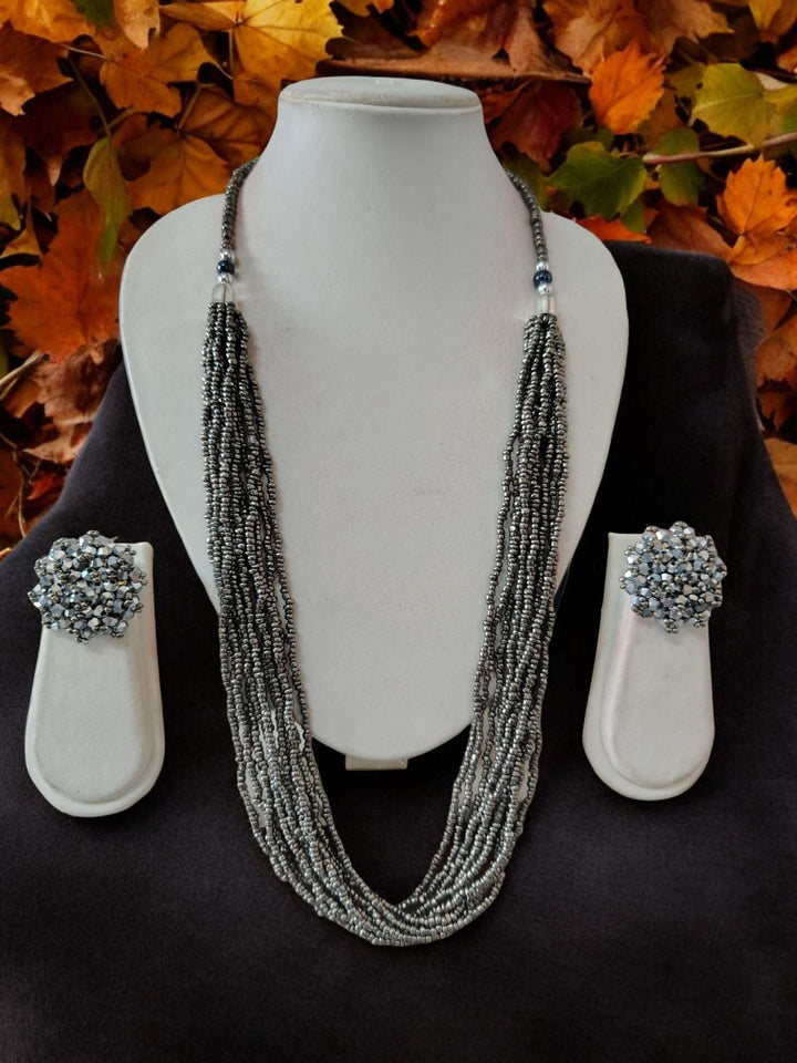 Handmade 12 Layered Long Beaded Necklace & Set - 5 Colours Available