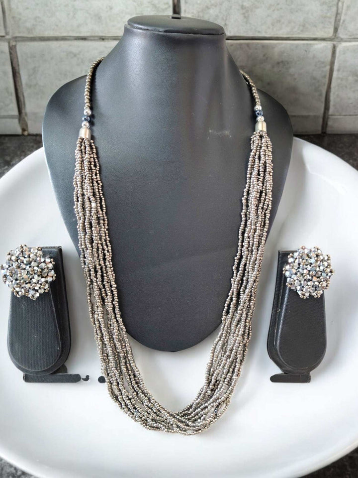 Handmade 12 Layered Long Beaded Necklace & Set - 5 Colours Available