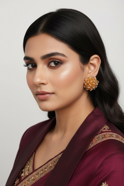 Golden Aura Statement Beaded  Stud Earrings