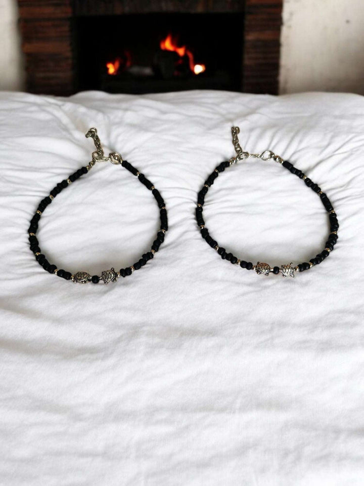 Handmade Black Radiance Anklet - Adjustable