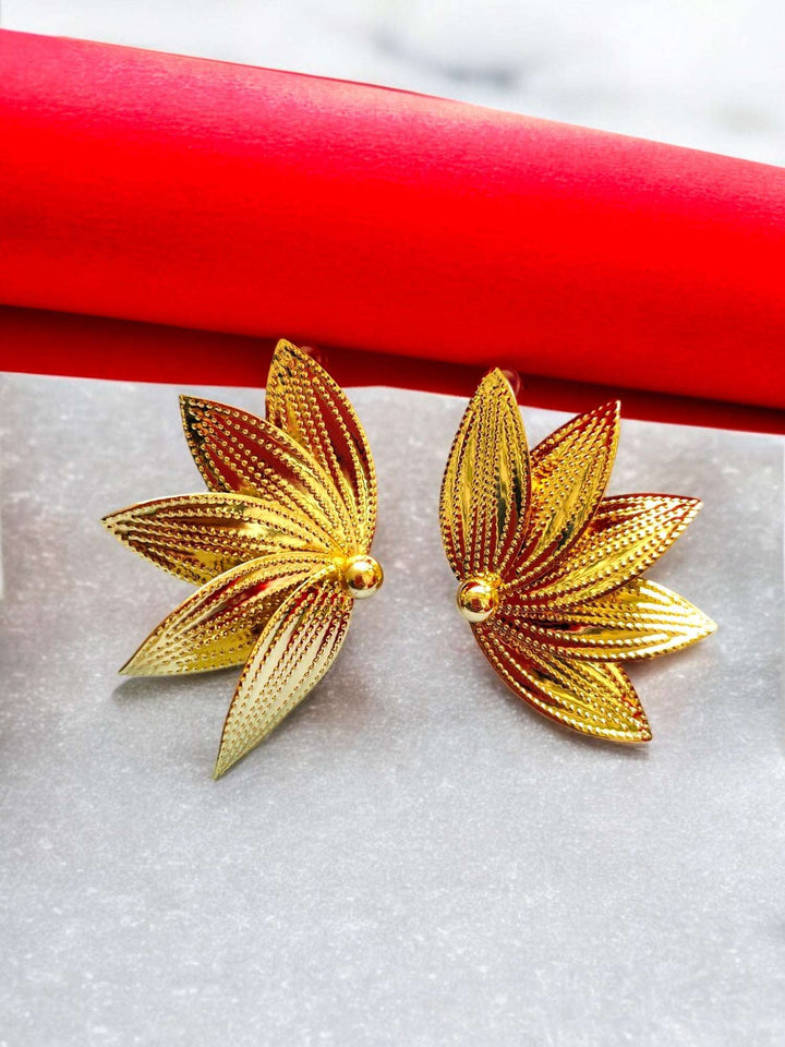 Anti Tarnish  -Lotus Metal Designer Statement Earrings