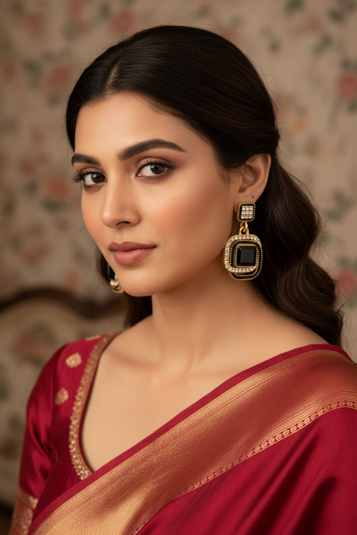 Anti Tarnish Black & Golden  Shine Drop Earrings