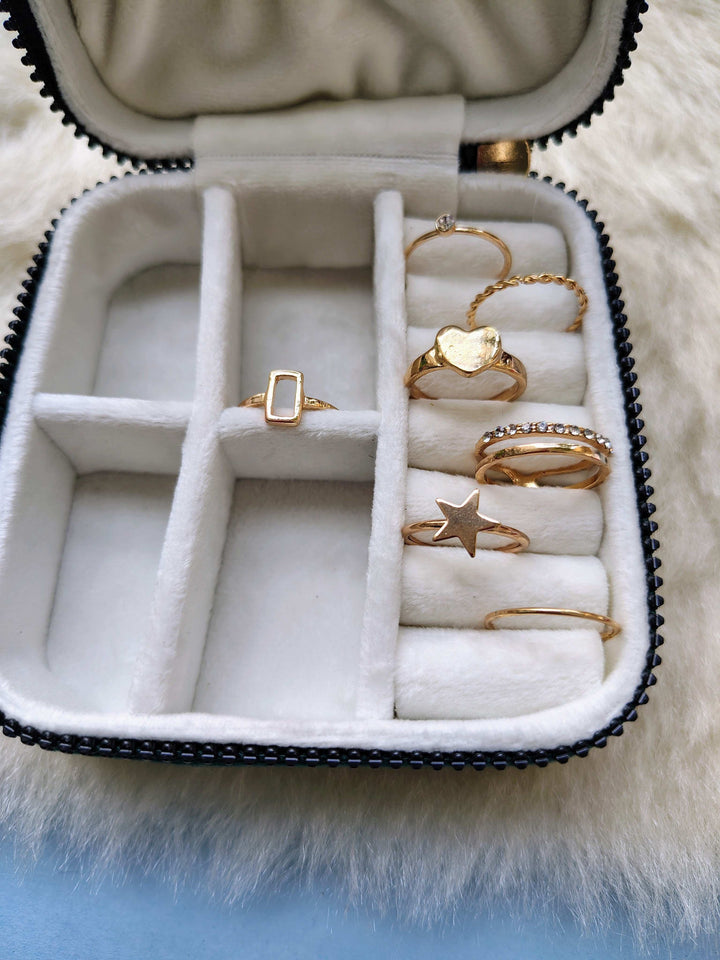 Ethereal Glow Lightweight Rings - 7 Rings + Jewellery Organizer