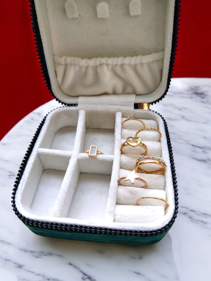Ethereal Glow Lightweight Rings - 7 Rings + Jewellery Organizer