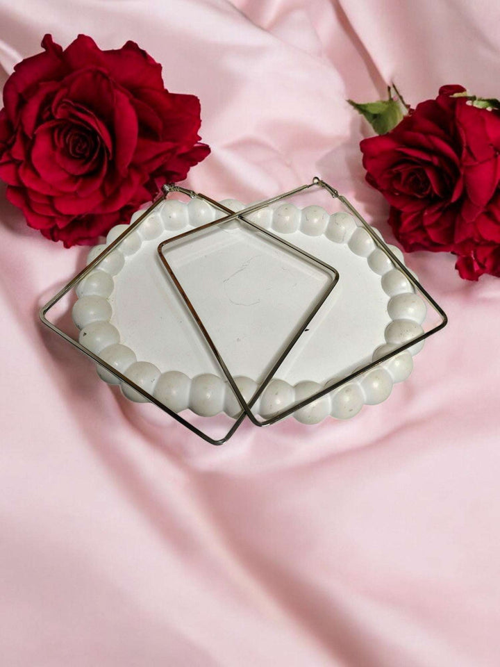 Oversized Sqaure Silver Chic Stainless Steel Statement Earrings