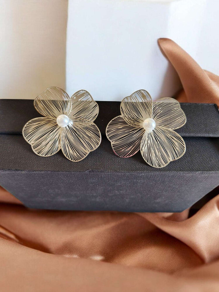 Pearl Blossom Statement Stud Anti Tarnish Earrings