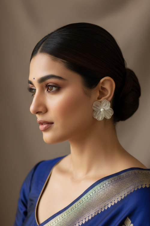 Pearl Blossom Statement Stud Anti Tarnish Earrings