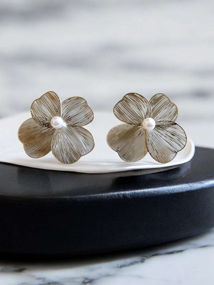 Pearl Blossom Statement Stud Anti Tarnish Earrings