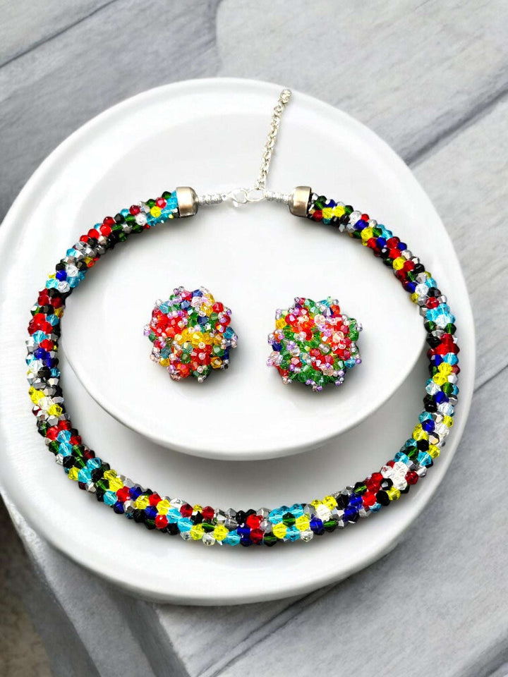 Noor-e-Jalwa – Handmade Crystal Bead Necklace / Necklace with Earrings -Adjustable -(Available in 16 Stunning Colors)