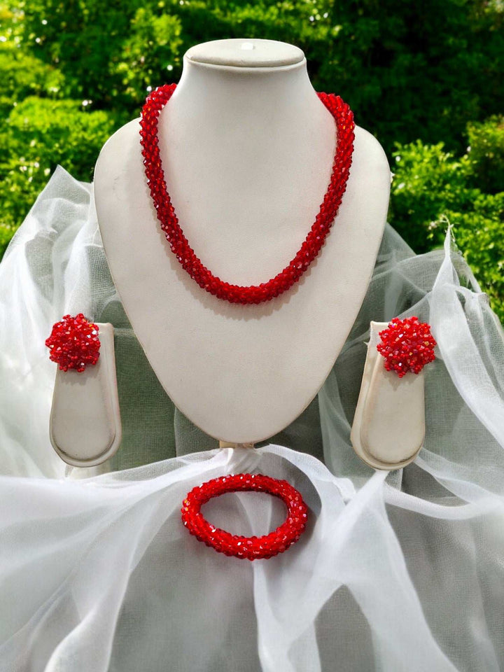 Sitaaron Ki Jhalak – 3-Piece Handmade Crystal Bead Set (Adjustable Necklace + Earrings + Adjustable Bangle )-14 Colors Avaialble