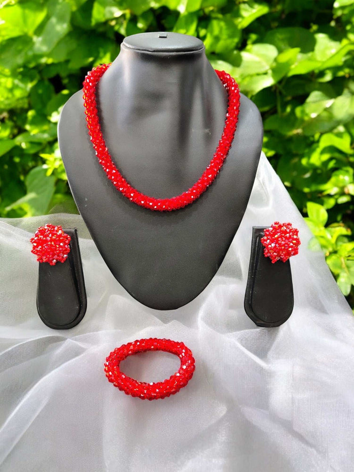 Sitaaron Ki Jhalak – 3-Piece Handmade Crystal Bead Set (Adjustable Necklace + Earrings + Adjustable Bangle )-14 Colors Avaialble
