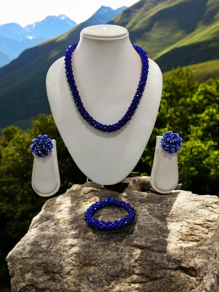 Sitaaron Ki Jhalak – 3-Piece Handmade Crystal Bead Set (Adjustable Necklace + Earrings + Adjustable Bangle )-14 Colors Avaialble