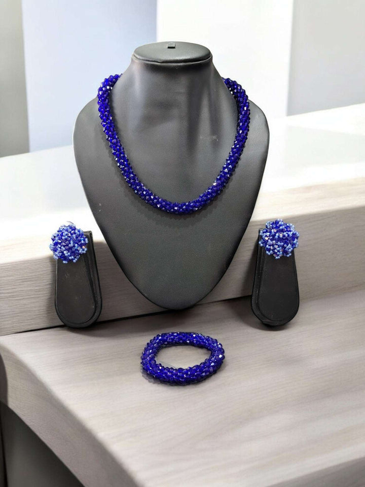 Sitaaron Ki Jhalak – 3-Piece Handmade Crystal Bead Set (Adjustable Necklace + Earrings + Adjustable Bangle )-14 Colors Avaialble