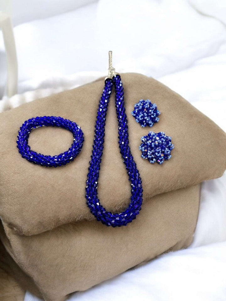 Sitaaron Ki Jhalak – 3-Piece Handmade Crystal Bead Set (Adjustable Necklace + Earrings + Adjustable Bangle )-14 Colors Avaialble