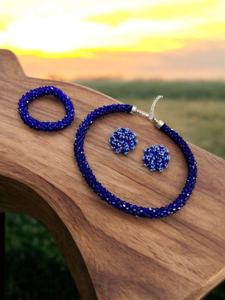 Sitaaron Ki Jhalak – 3-Piece Handmade Crystal Bead Set (Adjustable Necklace + Earrings + Adjustable Bangle )-14 Colors Avaialble