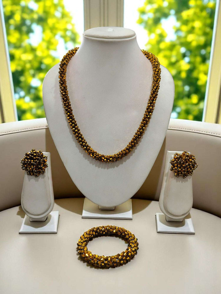 Sitaaron Ki Jhalak – 3-Piece Handmade Crystal Bead Set (Adjustable Necklace + Earrings + Adjustable Bangle )-14 Colors Avaialble