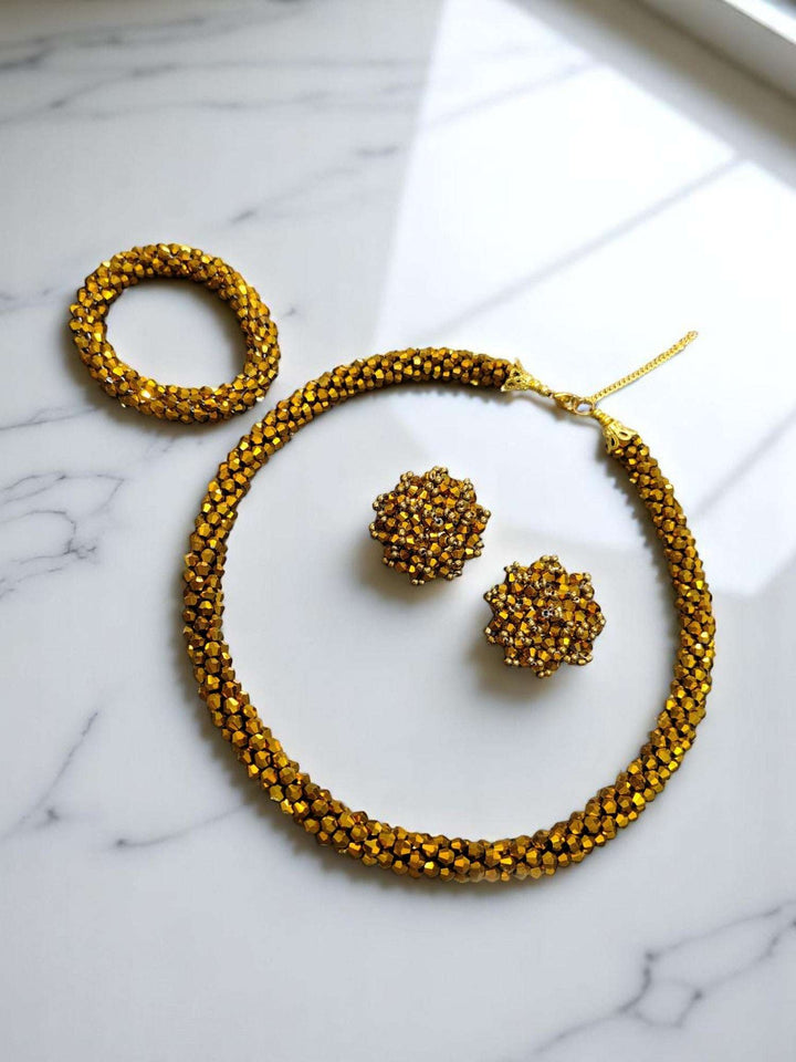 Sitaaron Ki Jhalak – 3-Piece Handmade Crystal Bead Set (Adjustable Necklace + Earrings + Adjustable Bangle )-14 Colors Avaialble