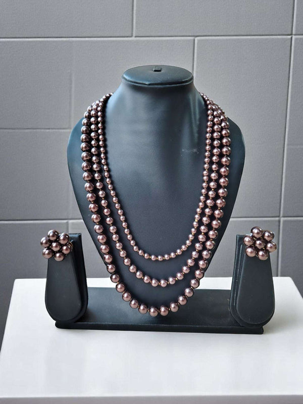 Rang Mahal – 3-Layer Pearl Necklace Sets (Limited Edition) With Big Floral Studs | Adjustable Fit | Only 1 Set Per Colour Launched
