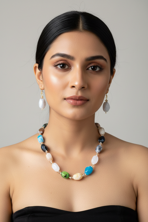 Thoda Desi, Thoda Videsi – Multicolour Stone Necklace Set