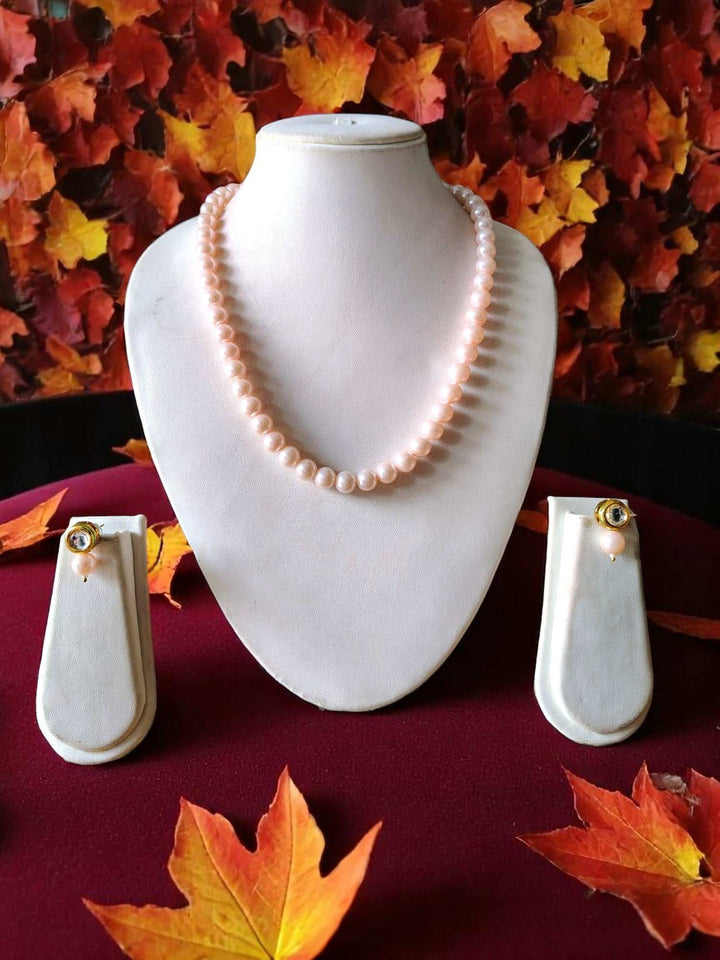 Blush Pearl Radiance – Baby Pink Pearl Necklace with Kundan Earrings