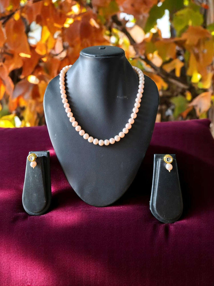 Blush Pearl Radiance – Baby Pink Pearl Necklace with Kundan Earrings