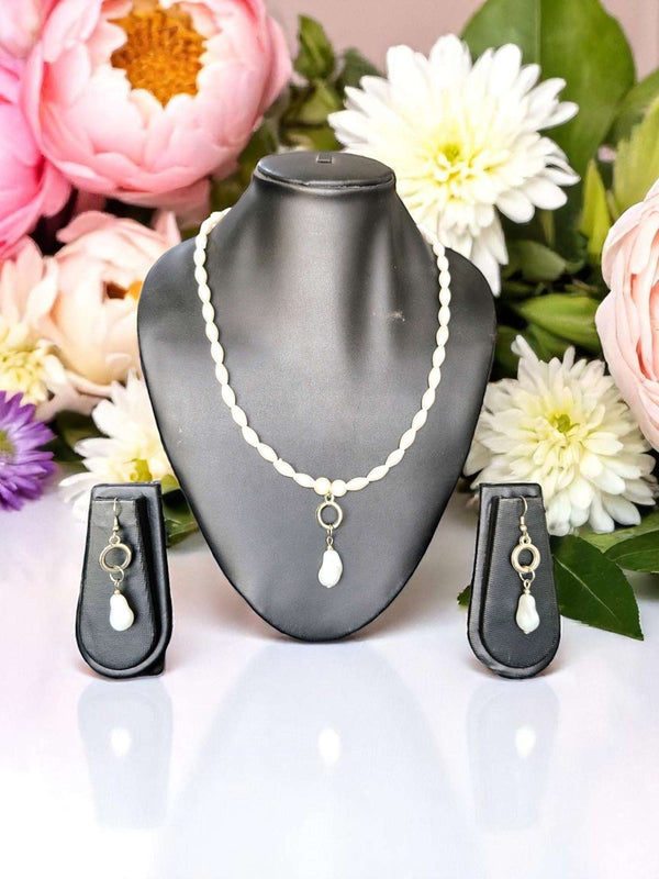 Pearl Drop Charm – Rice Pearl Necklace Set - Handmade