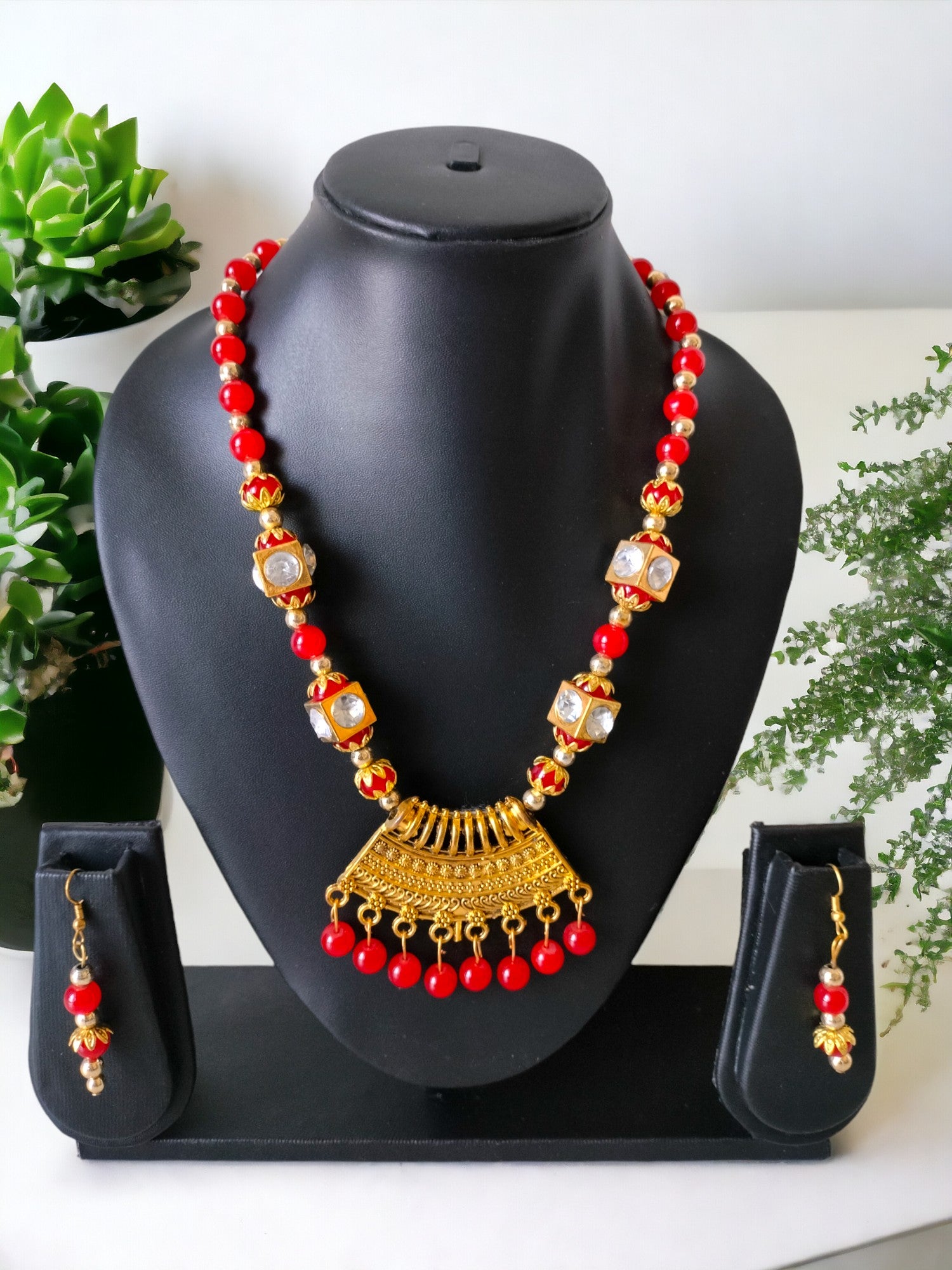 Crimson Regalia Handmade Necklace and Earring  Set
