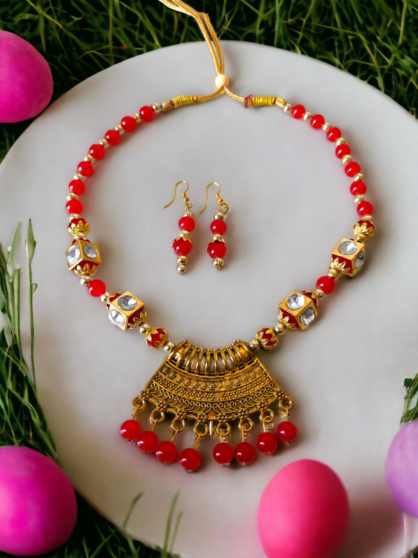Crimson Regalia Handmade Necklace and Earring  Set