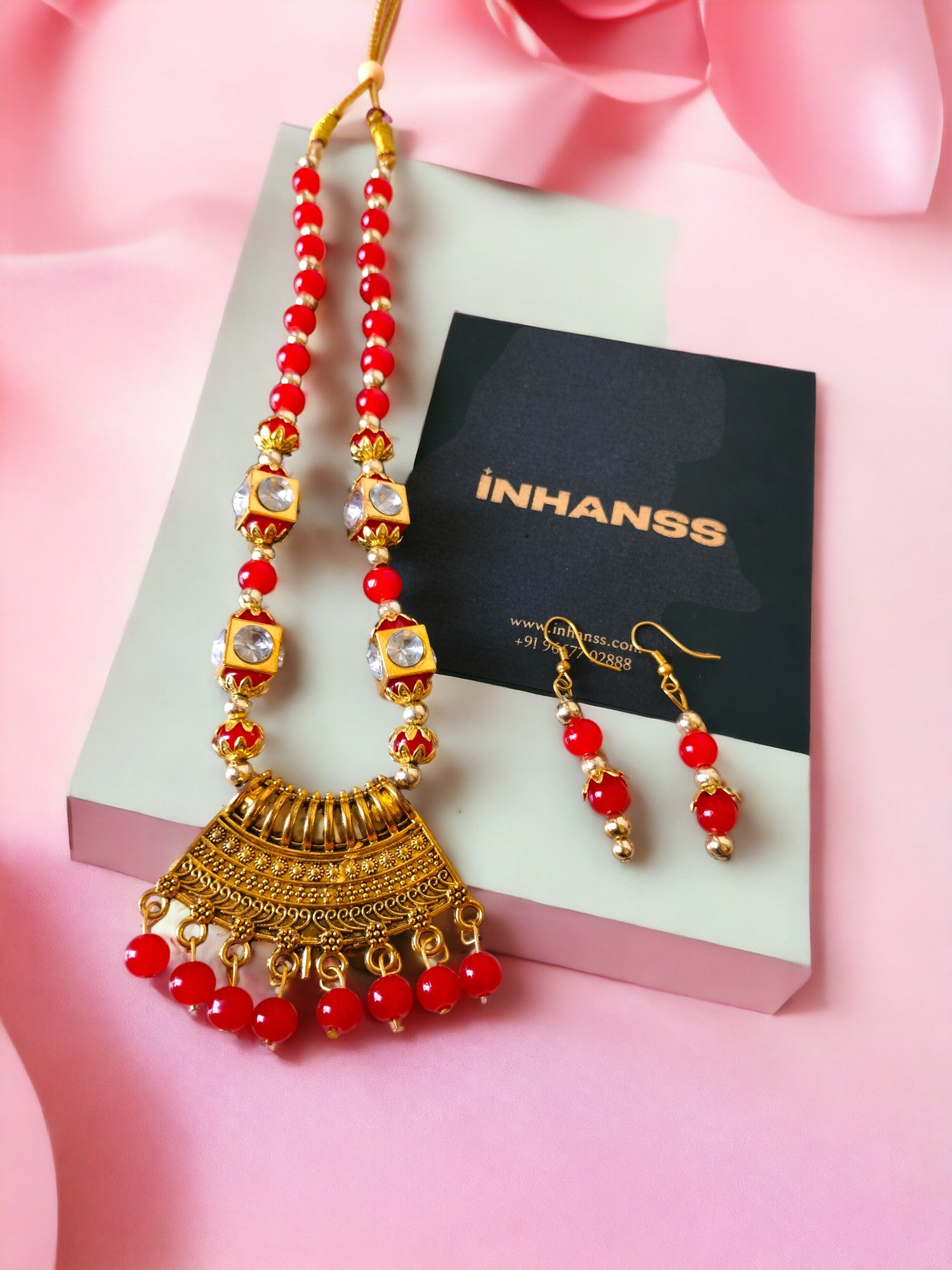 Crimson Regalia Handmade Necklace and Earring  Set