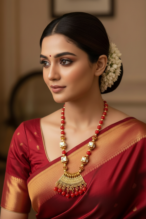 Crimson Regalia Handmade Necklace and Earring  Set