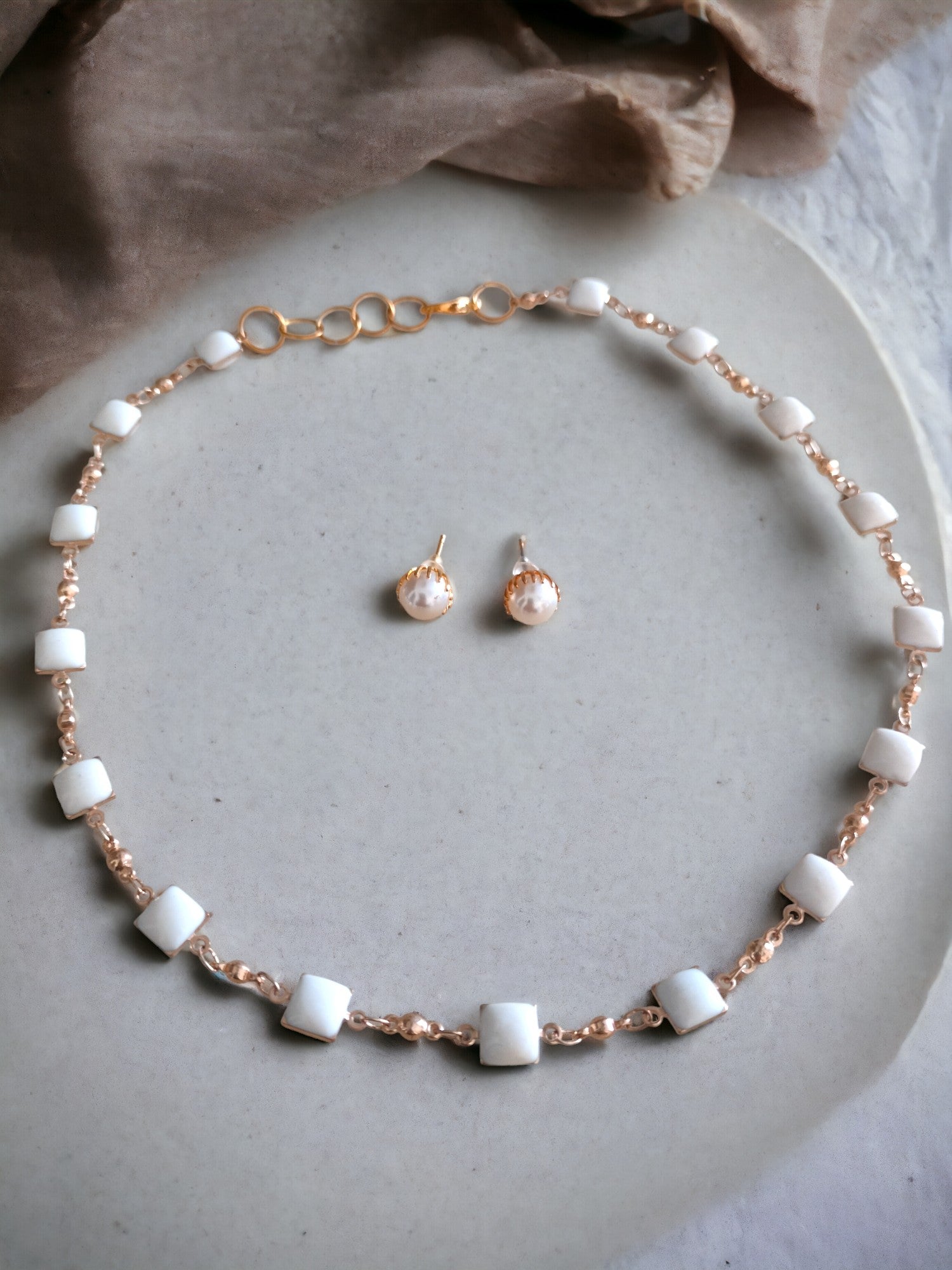 Cubist Charm Necklace & Earrings Set-Handmade