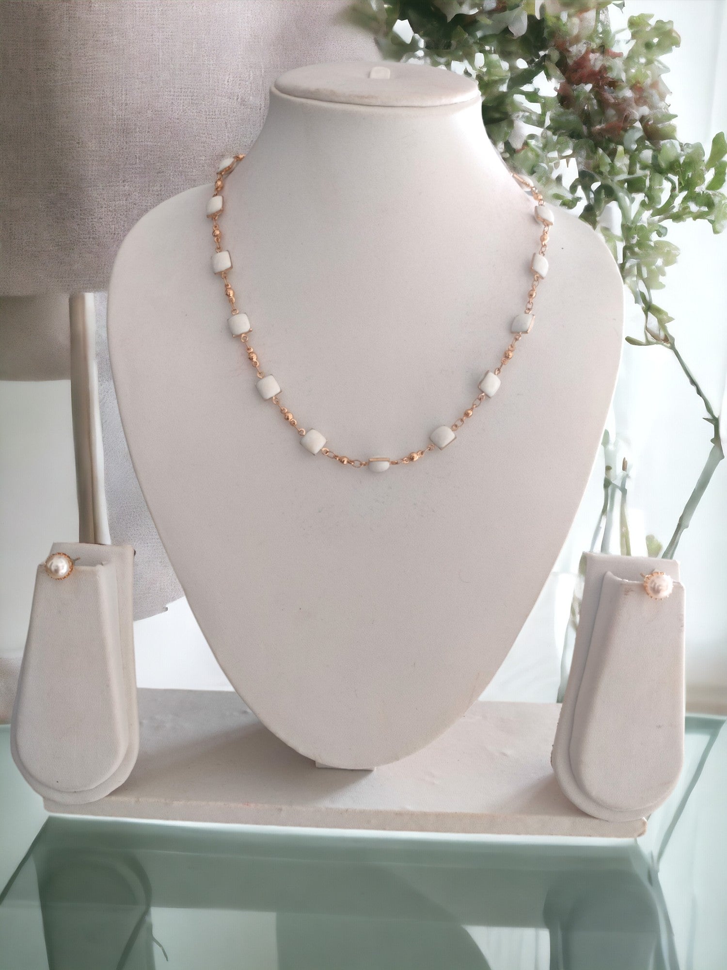 Cubist Charm Necklace & Earrings Set-Handmade