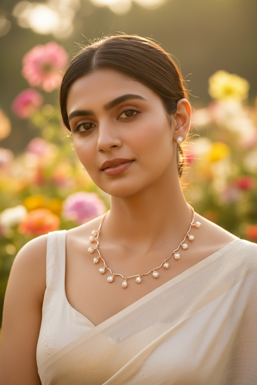 Pearl Luminance  Necklace & Earrings Set-Handmade