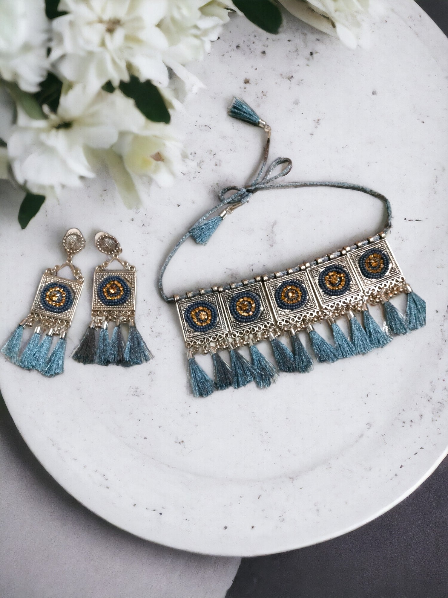 Rivaaza Oxidized Choker Set - 4 Colours Available