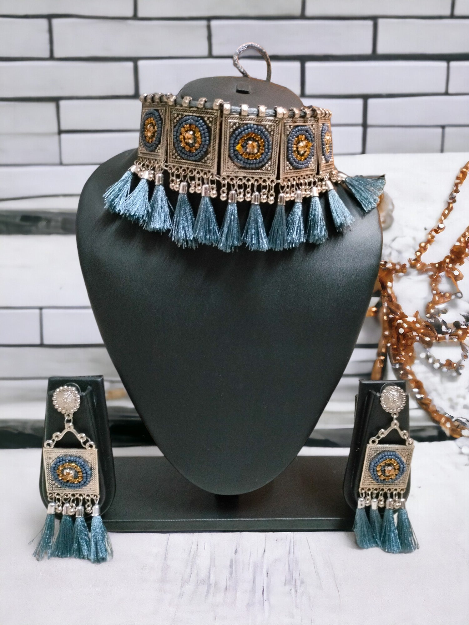 Rivaaza Oxidized Choker Set - 4 Colours Available