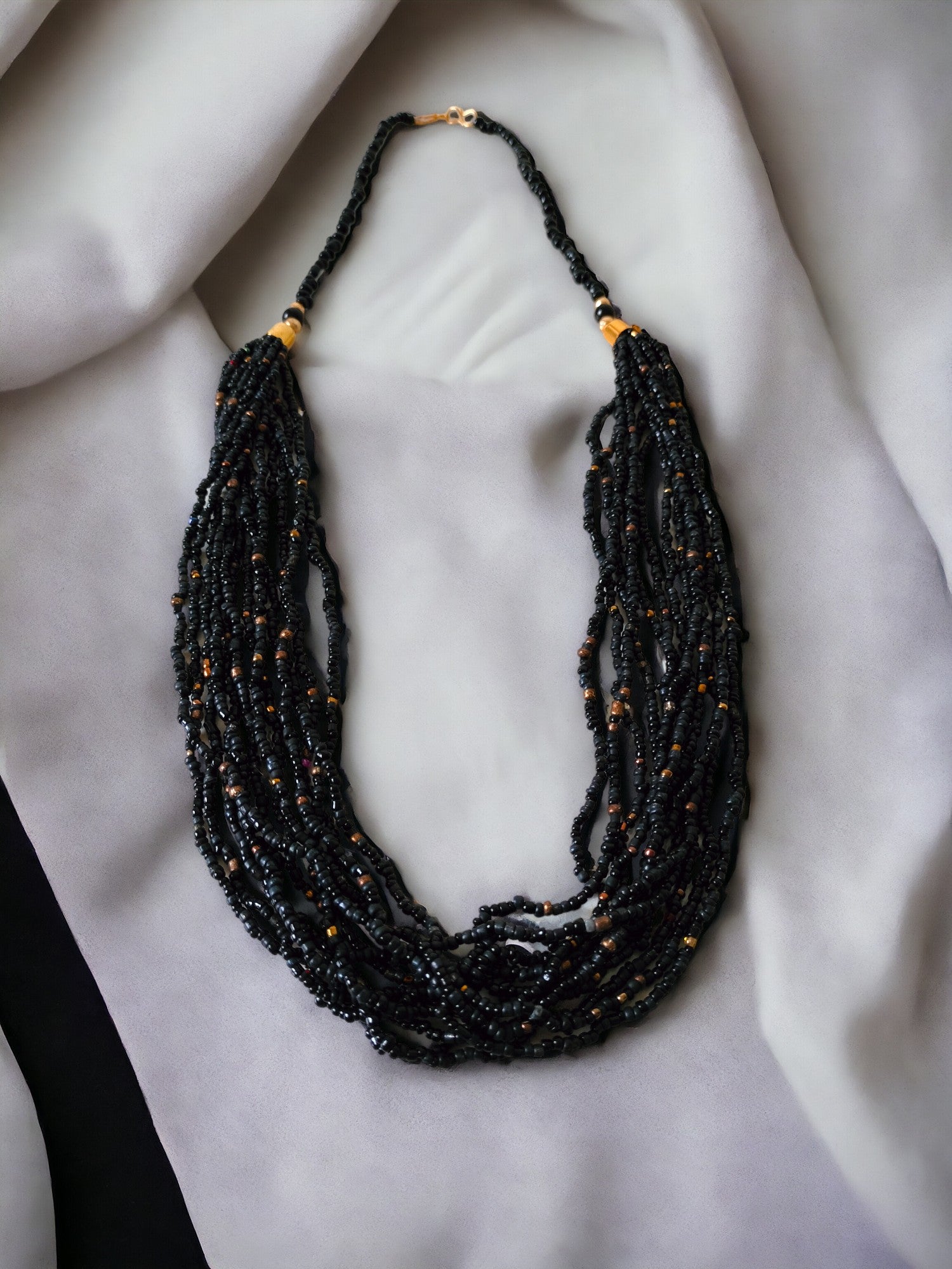 Midnight Mystique: Handmade Multi-Layered Beaded Necklace - 12 Layer