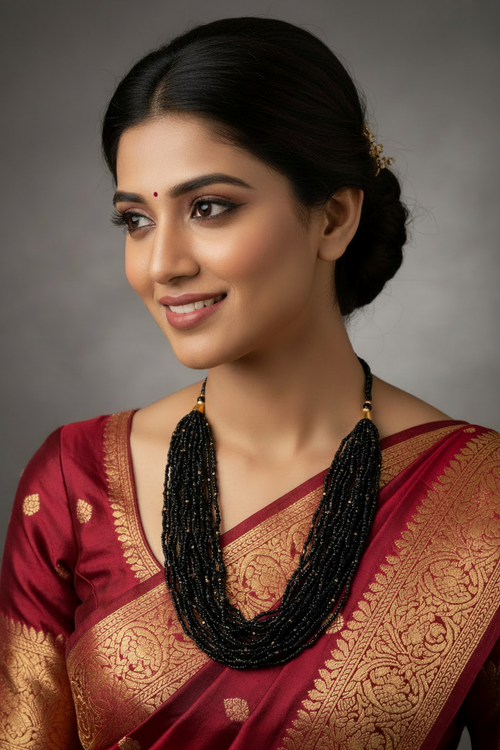 Midnight Mystique: Handmade Multi-Layered Beaded Necklace - 12 Layer