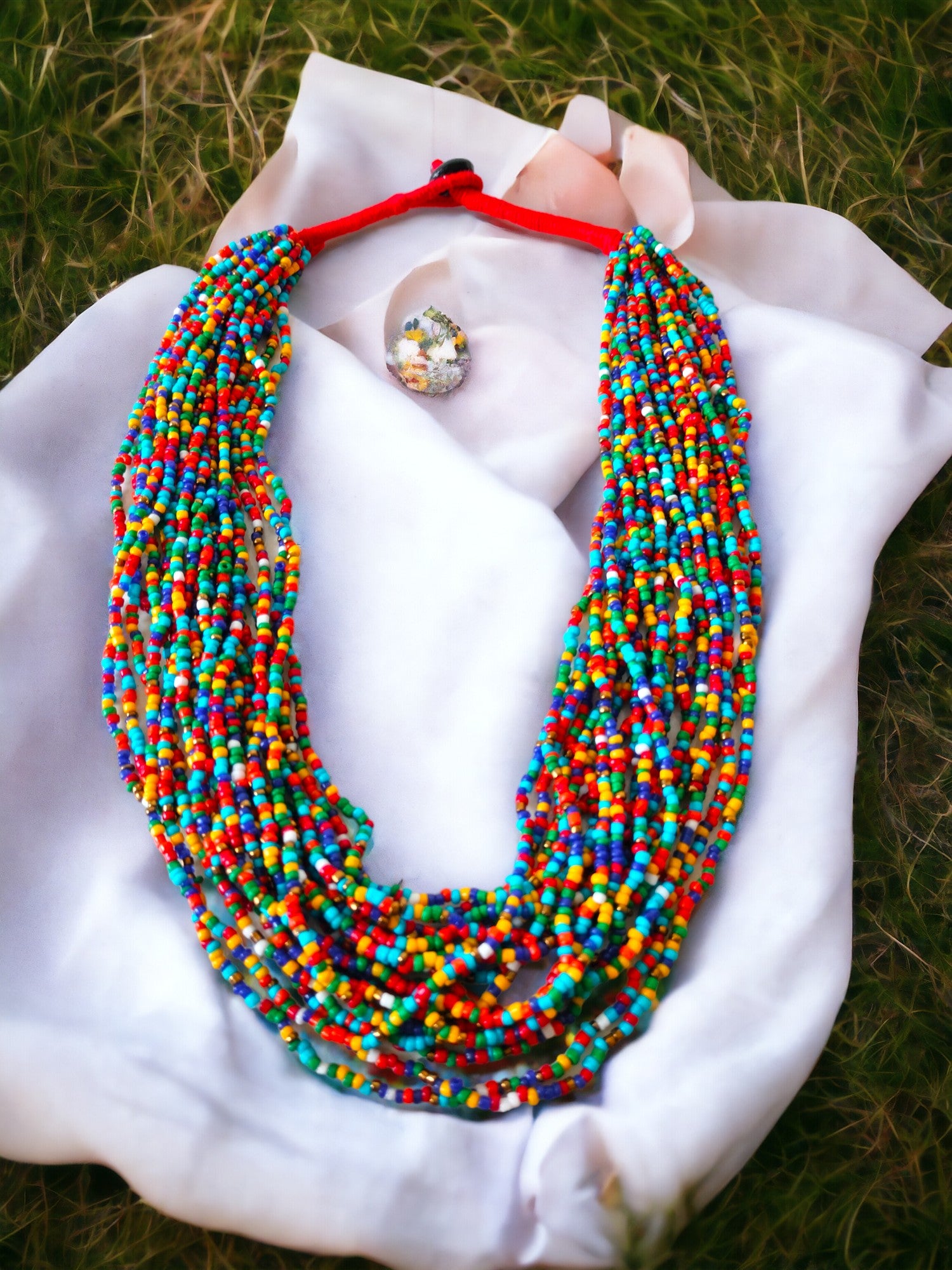 Spectrum Splendour: Handmade Multi-Layered Beaded Necklace & Earring Set (20 Layers)