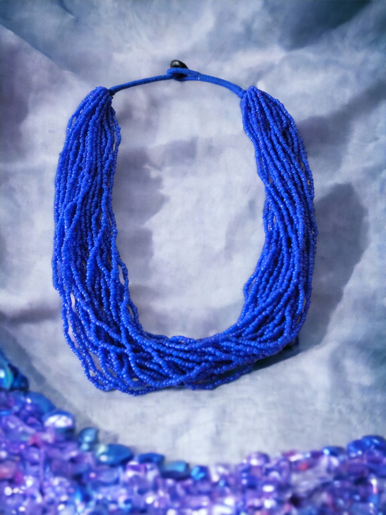Azure Elegance: Handmade Multi-Layered Beaded Necklace (20 Layers)