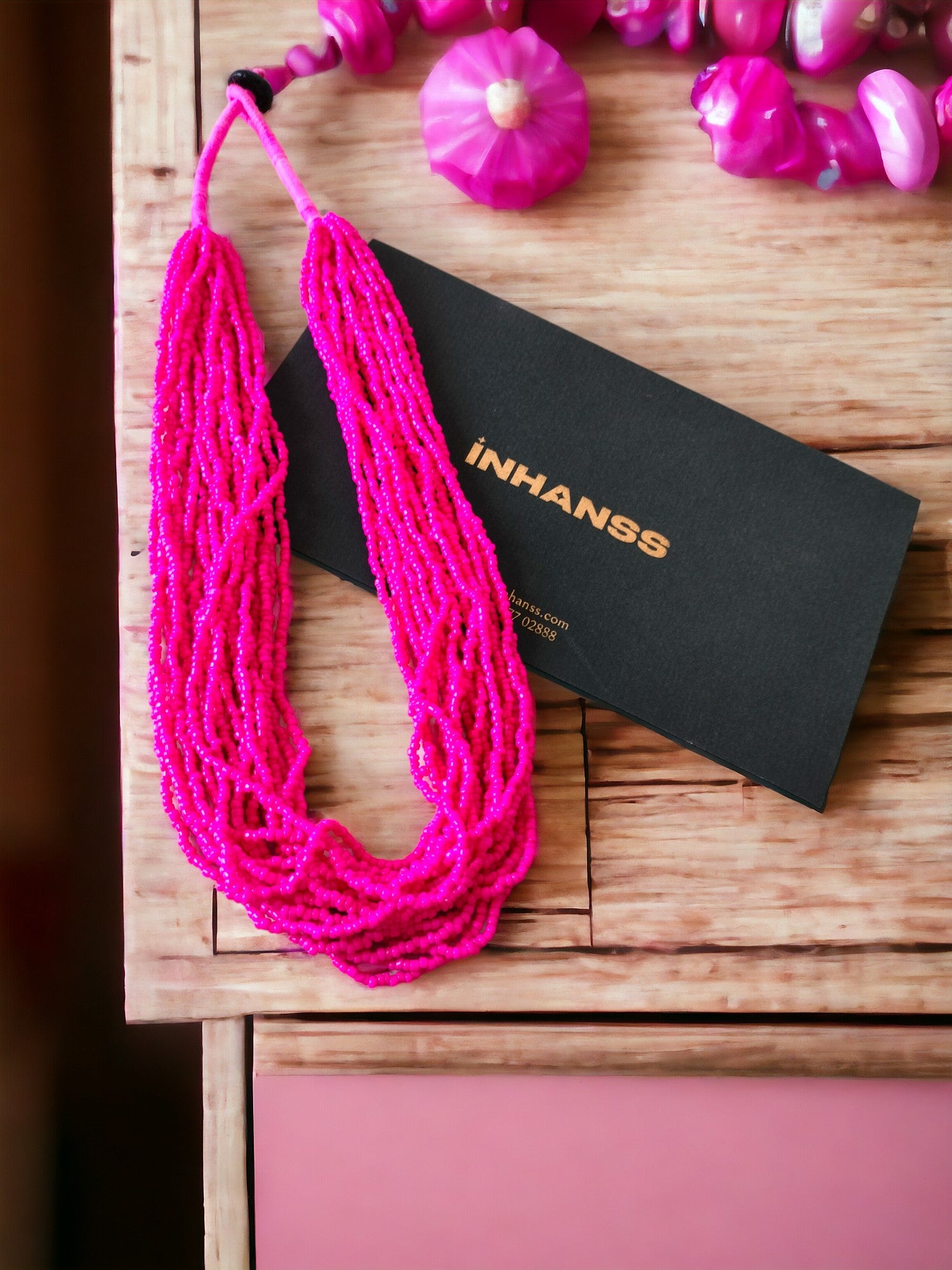 Fuchsia Flow: Handmade Multi-Layered Beaded Necklace(20 Layers)