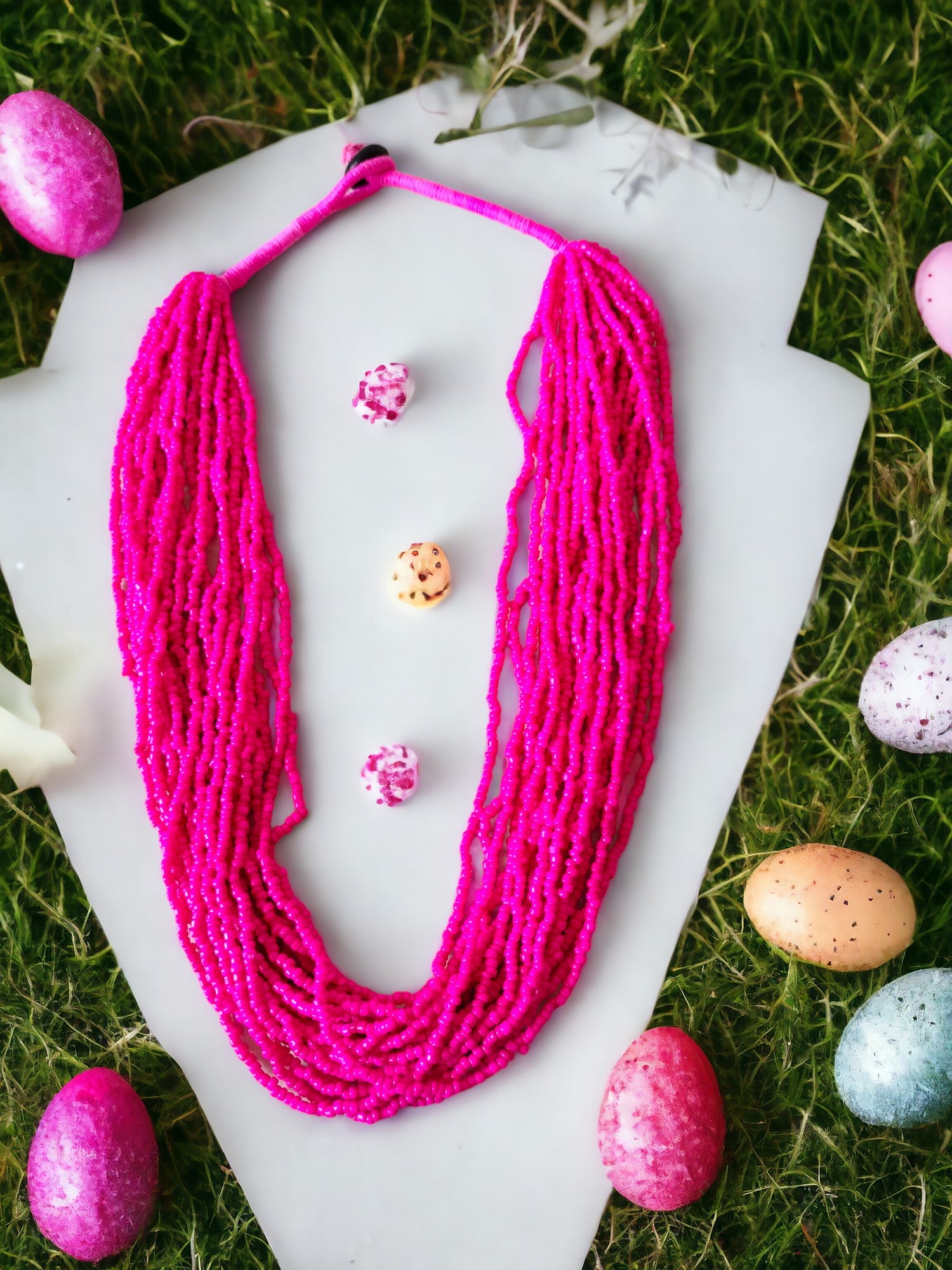 Fuchsia Flow: Handmade Multi-Layered Beaded Necklace(20 Layers)