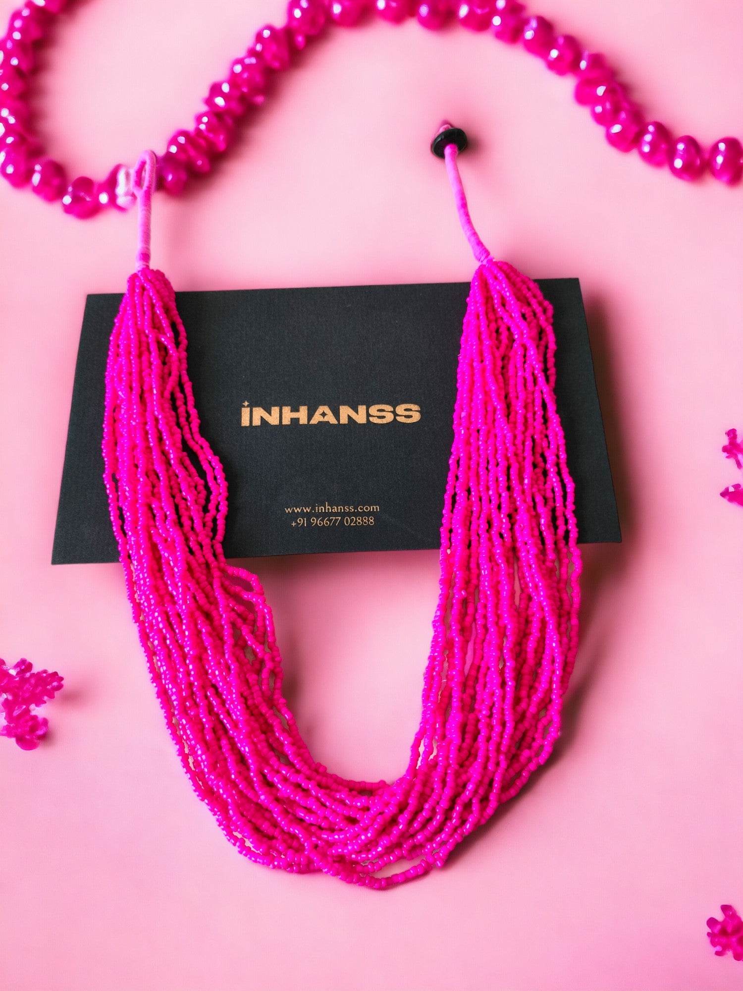 Fuchsia Flow: Handmade Multi-Layered Beaded Necklace(20 Layers)