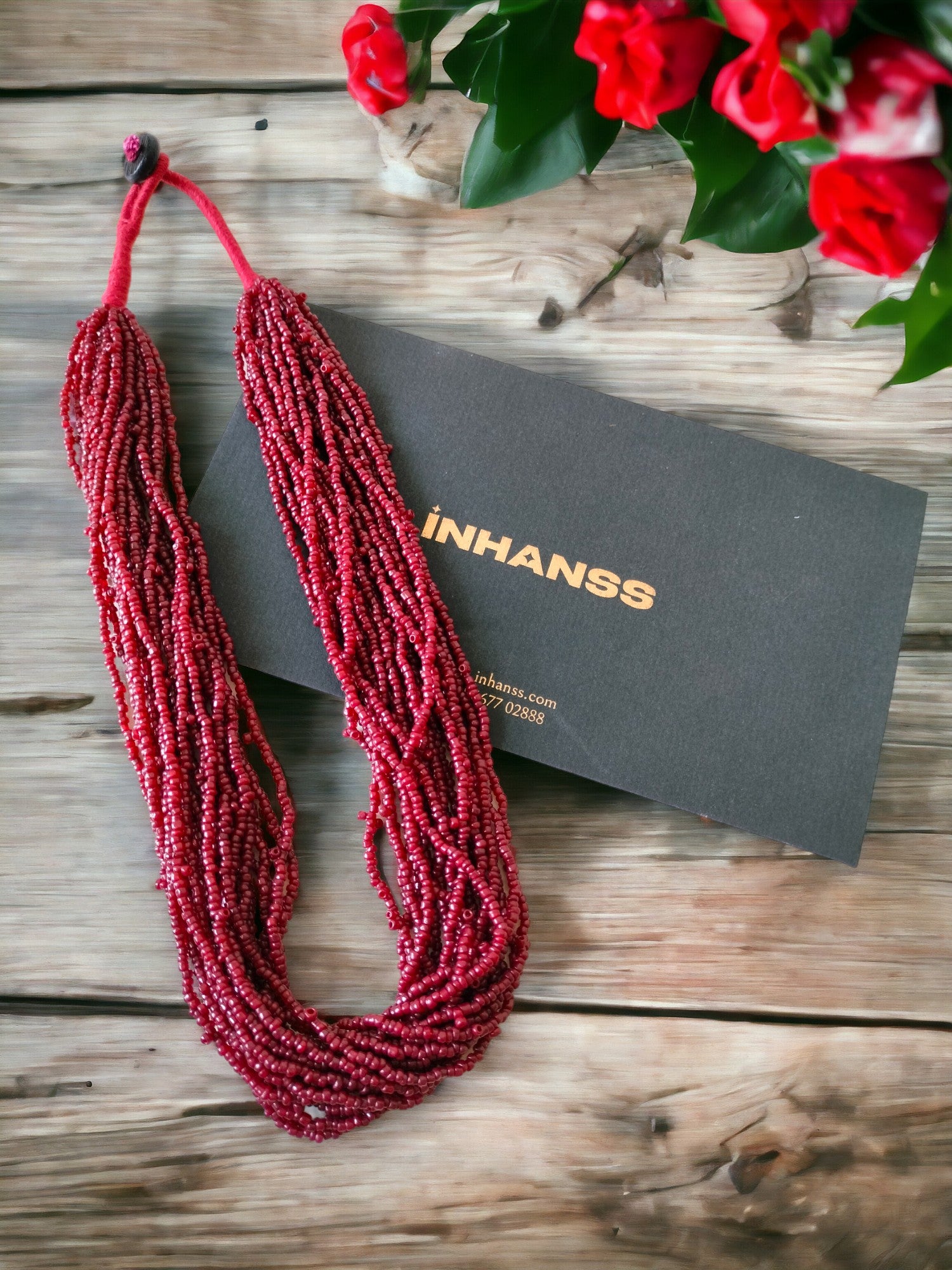Maroon Majesty: Handmade Multi-Layered Beaded Necklace & Earrings (20 Layers)