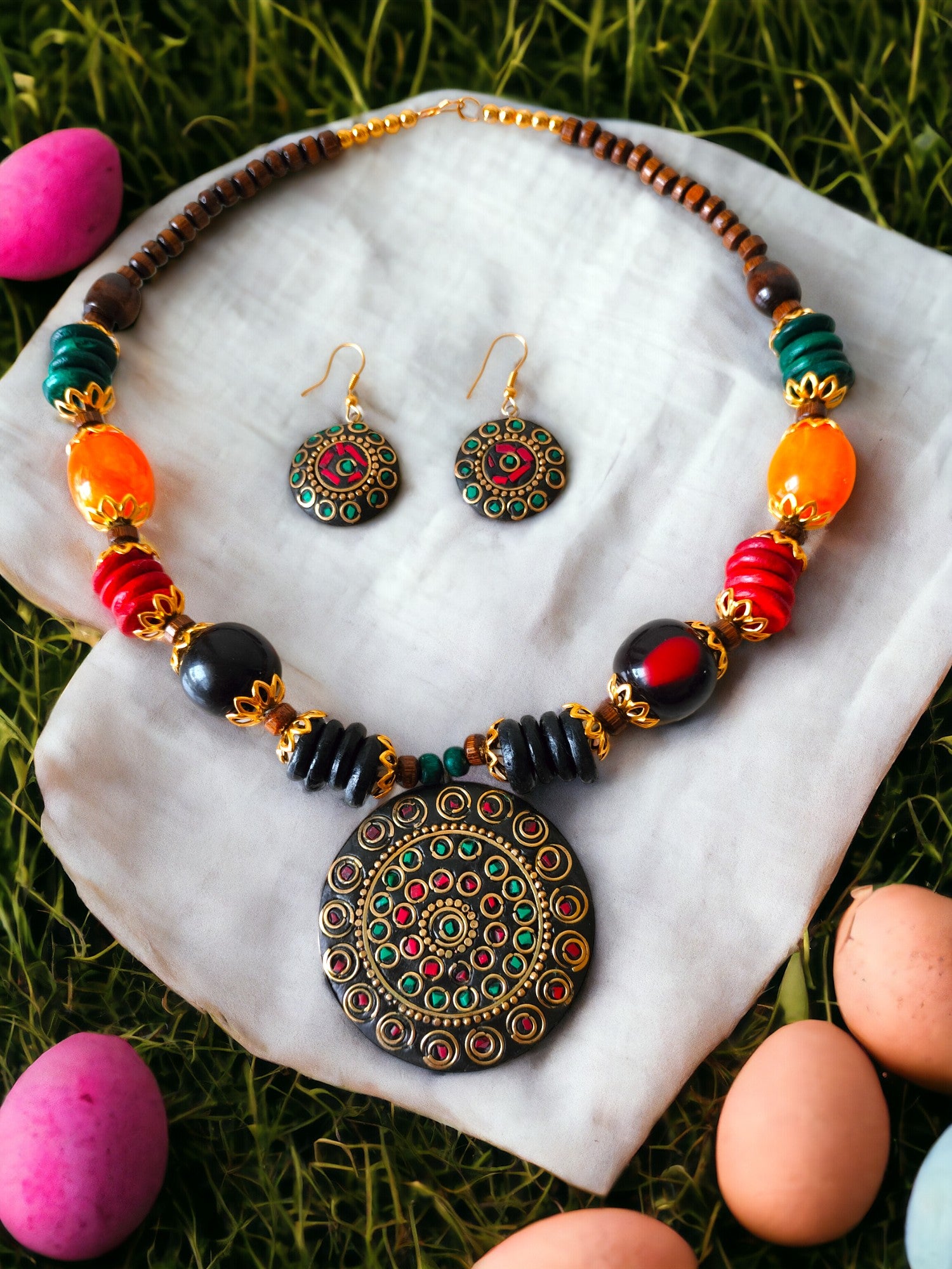 Brass Majesty: Handmade Statement Necklace Set